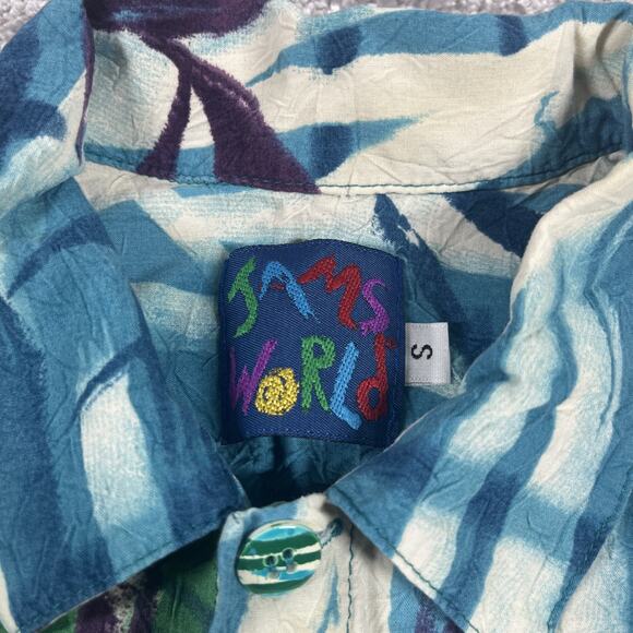 Jams World Shirt Mens Small Rayon Hawaiian Button Up Made in Hawaii Bamboo Print - Picture 3 of 9